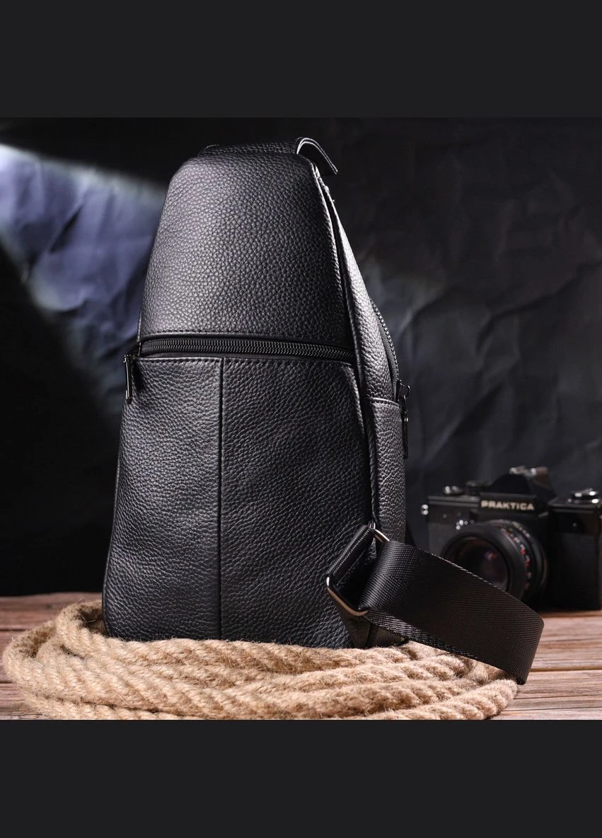 Чоловіча сумка слінг із натуральної фактурної шкіри 21400 Чорний Vintage (341261837)