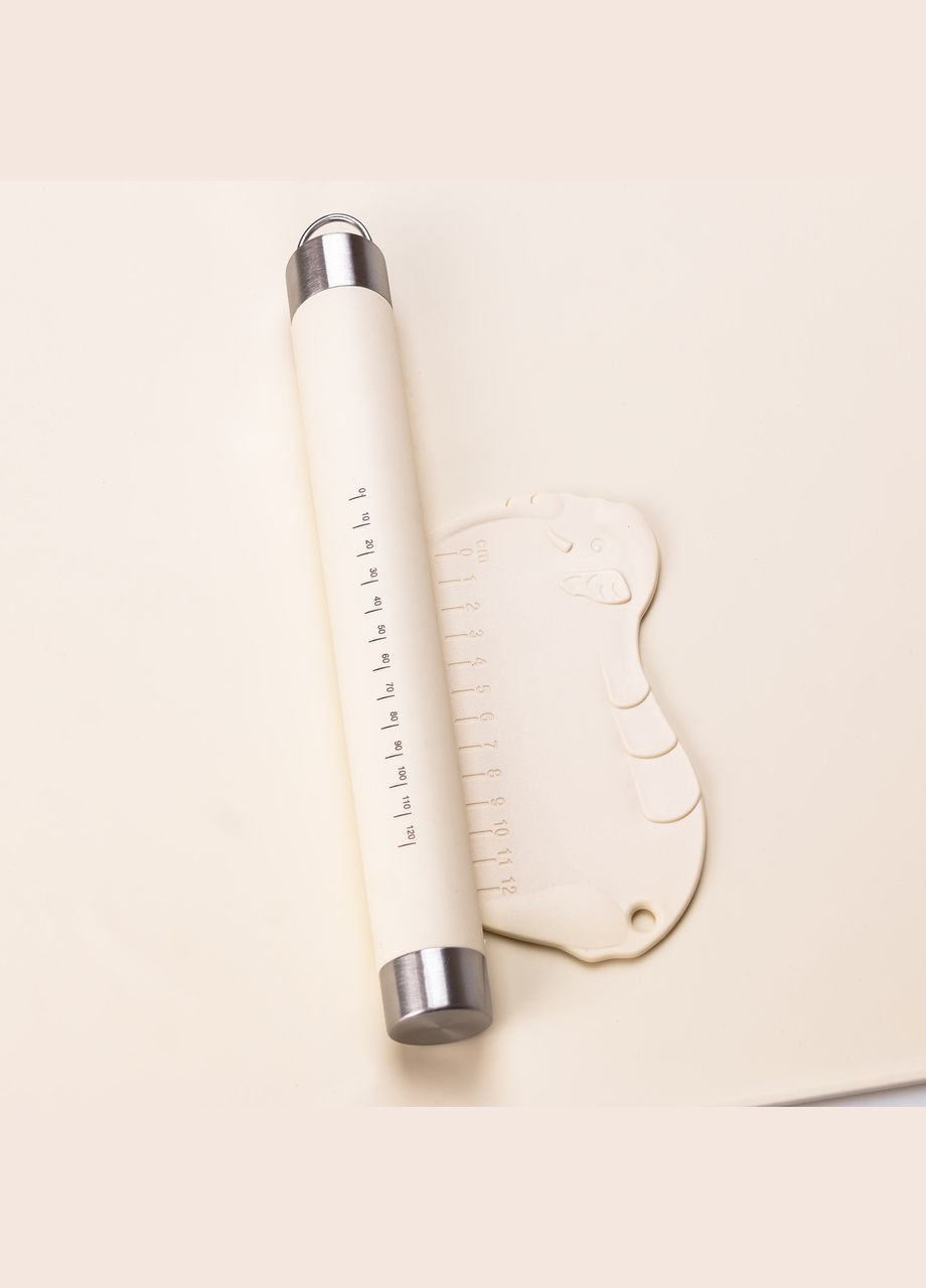 Силіконовий килимок зі качалкою для розкочування тіста Бежевий HP34547W TS Kitchen (306849180)