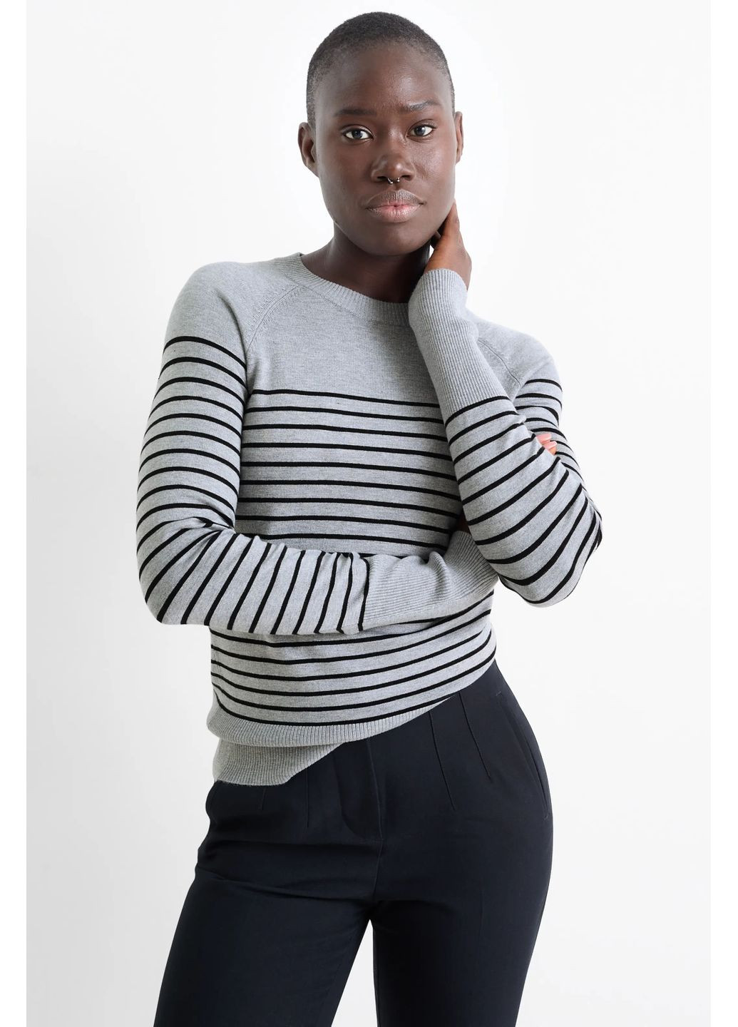 Сірий демісезонний джемпер у рубчик C&A