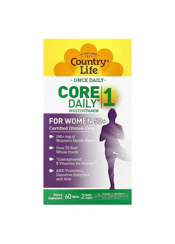 Витамины для женщин 50+ Core Daily-1® for Women 50+ Multivitamin 1 в день 60 таблеток Country Life (361118154)