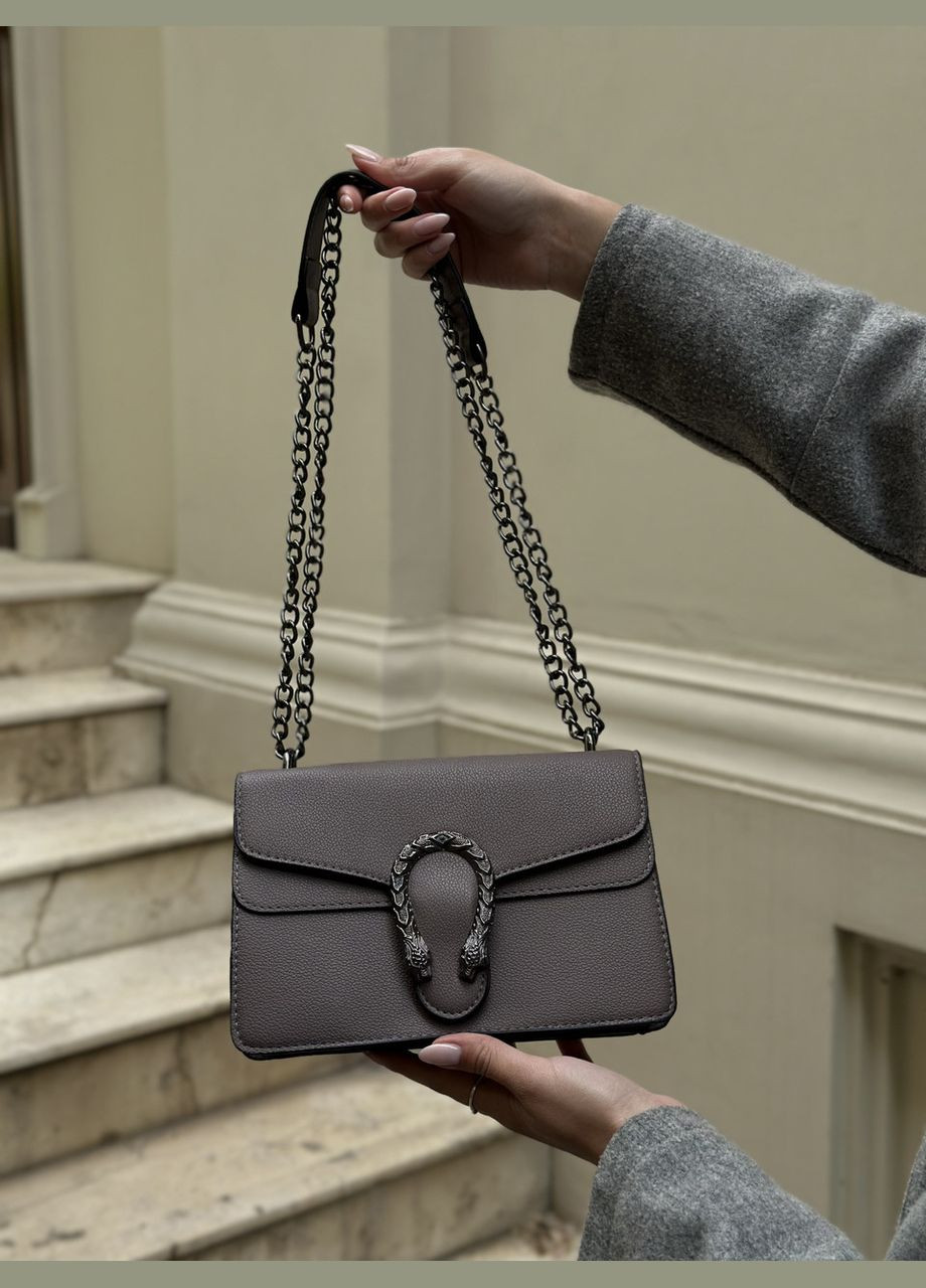 Жіноча сіра класична сумка 6536 крос-боді з залізною підковою No Brand (299279373)