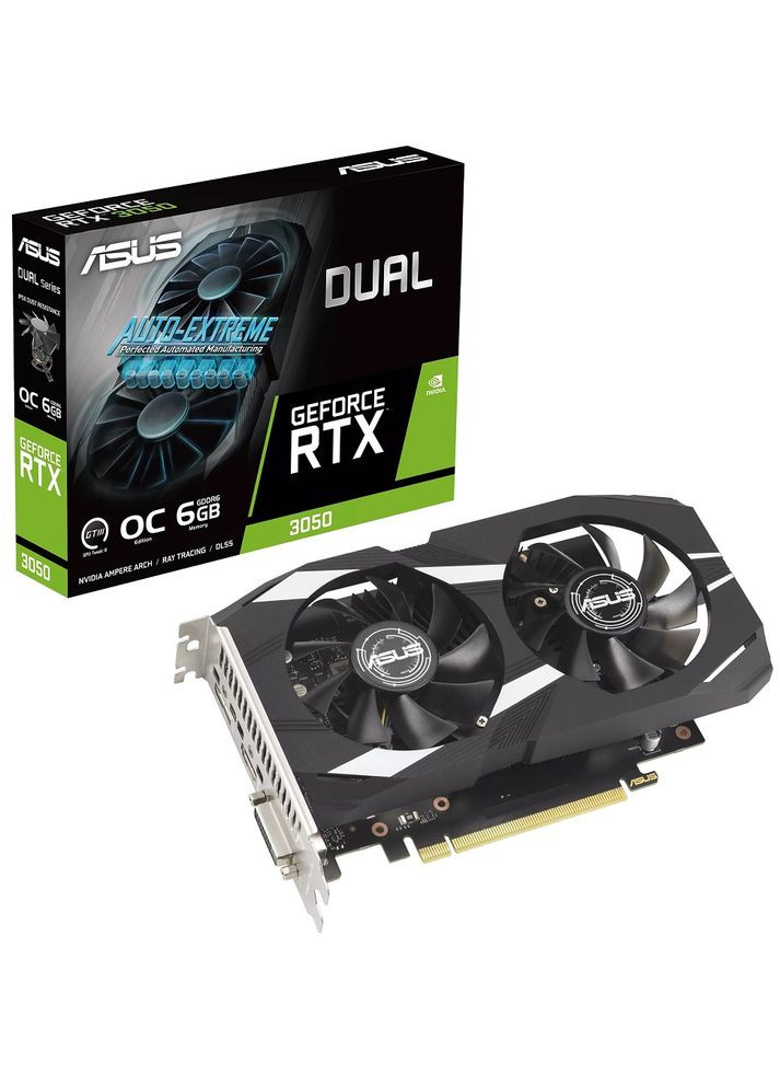 Видеокарта GeForce RTX 3050,, DUAL OC, 6Gb GDDR6, 96bit, DVI-D/HDMI/DP, 1537/14000 MHz (DUAL-RTX3050-O6G) Asus (314973526)