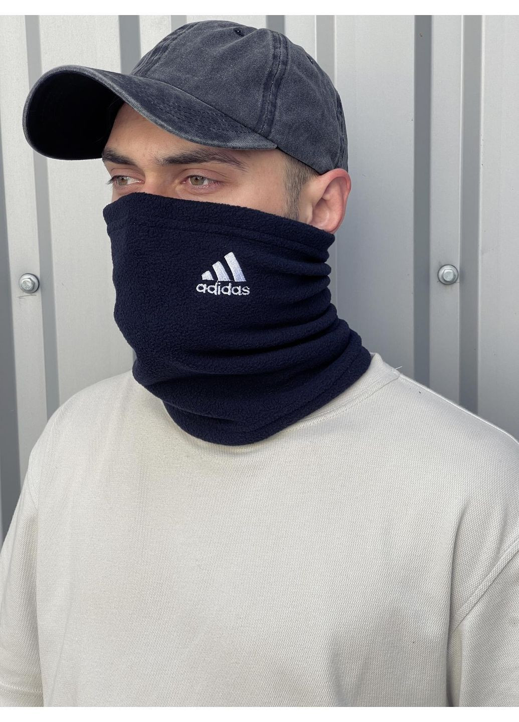 Бафф флисовый теплый с вышитым логотипом синий No Brand Класичний баф (369976335)