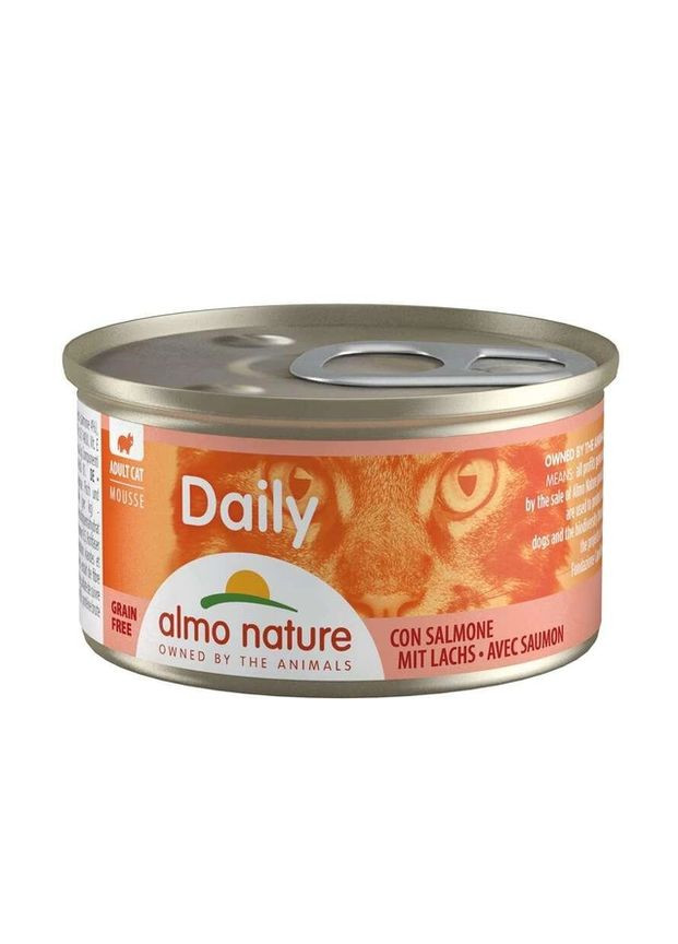 Консервований корм Daily Cat Мус для дорослих котів з лососем 85 г (8001154125320) Almo Nature (276394181)