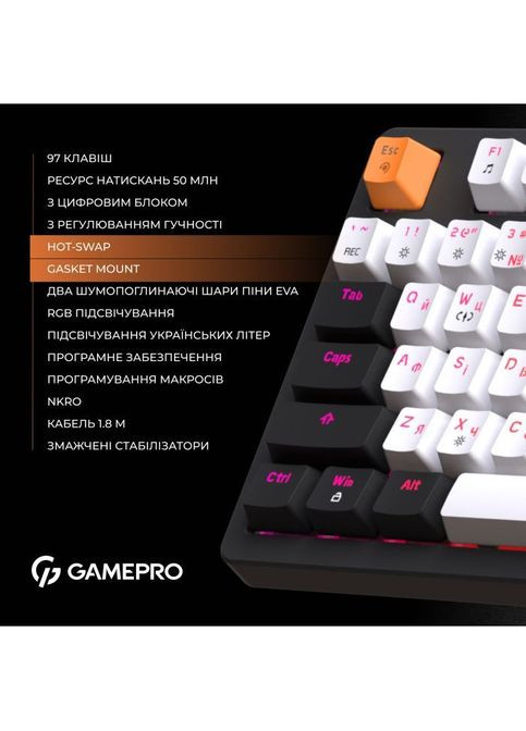 Клавиатура MK170B HotSwap Red Swich RGB USB UA Black (MK170B) GAMEPRO MK170B Hot-Swap Red Swich RGB USB UA Black (316223064)