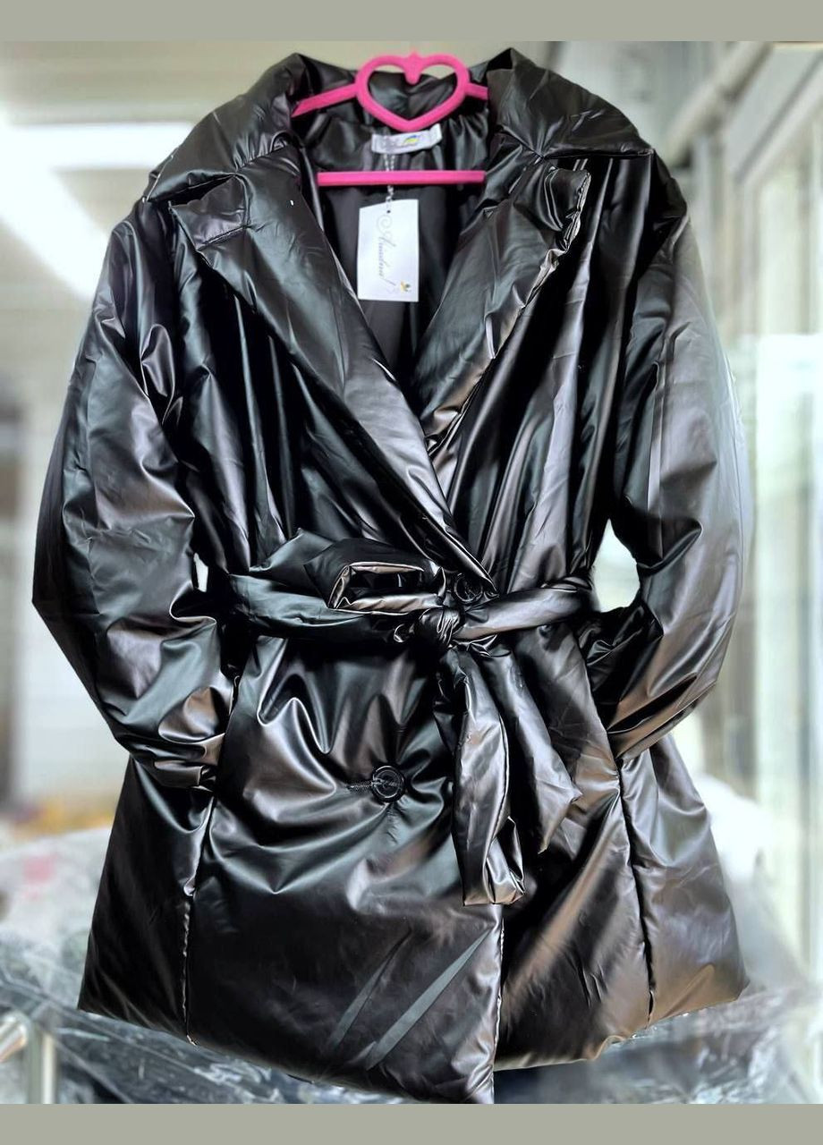 Чорна демісезонна неймовірно крута куртка на ґудзиках пояс в комплекті No Brand