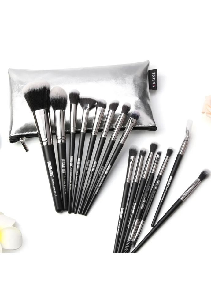 Пензлі макіяжні Maange з сірим чохлом 15шт Mango (313262479)