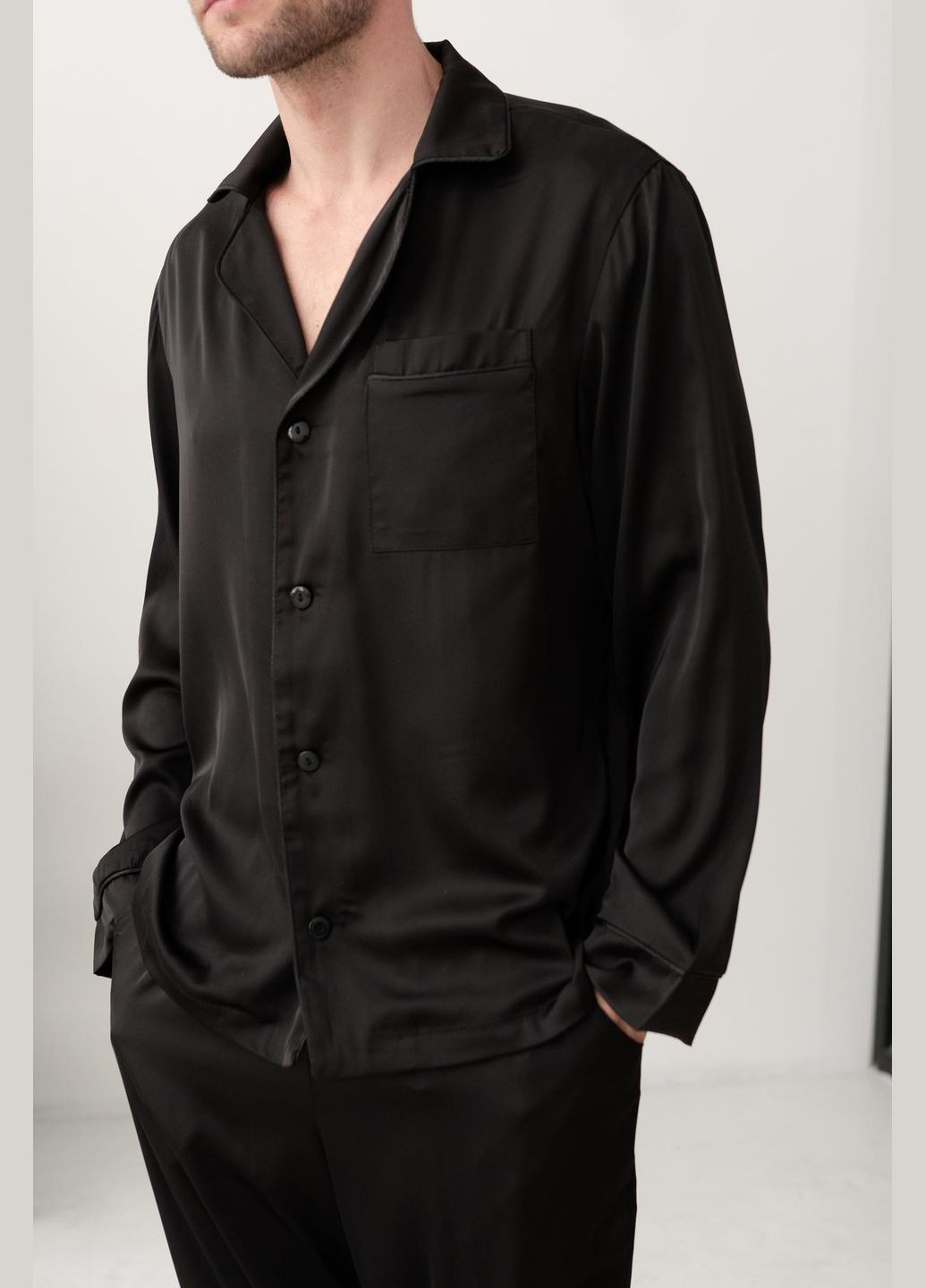 Чоловіча шовкова піжама Volcano, чорна з чорним кантом Cosy (352769827)