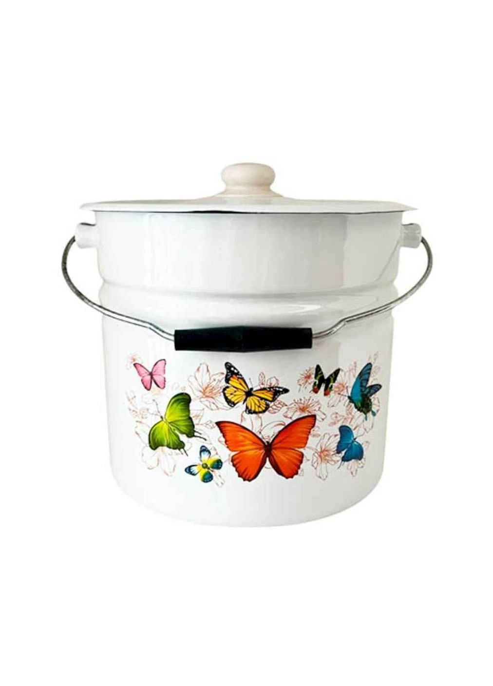 Відро ем. 12л /2 циліндричне з кришкою Метелик (біла) I1224/2 ТМ IDILIA No Brand (399782731)