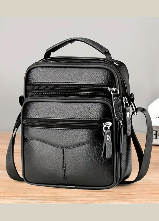 Сумка чоловіча шкіряна на плече компактна. Чорна No Brand (322859118)