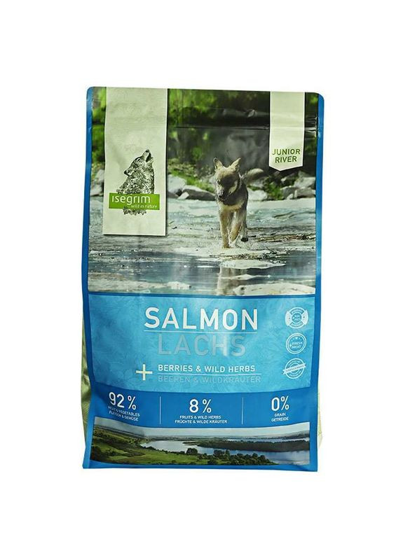 Сухий корм з лососем, ягодами і дикорослими травами для цуценят River Junior Salmon with Berries - 3 кг Isegrim (327391387)