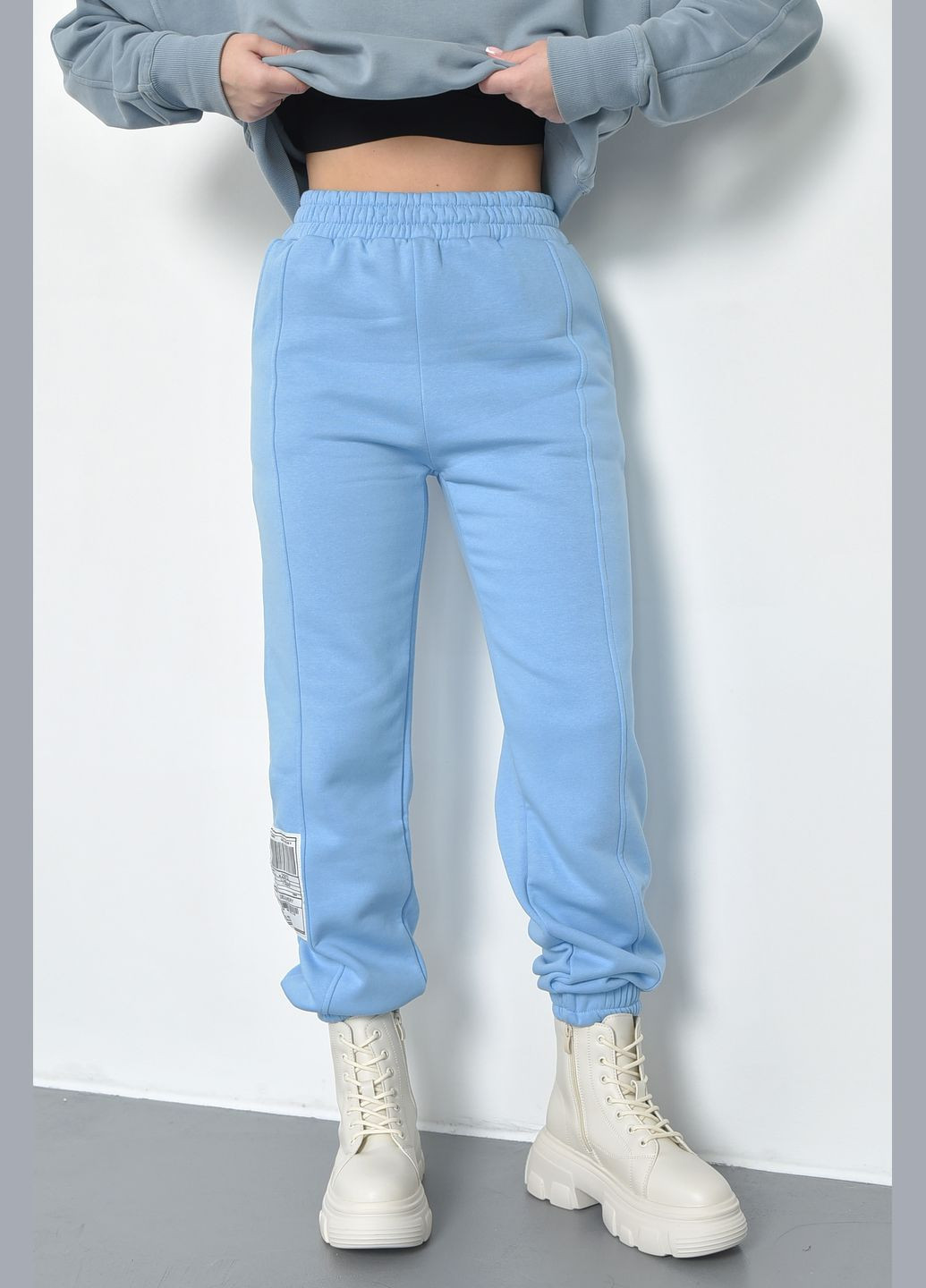 Спортивные штаны женские на флисе голубого цвета Let's Shop (285739890)