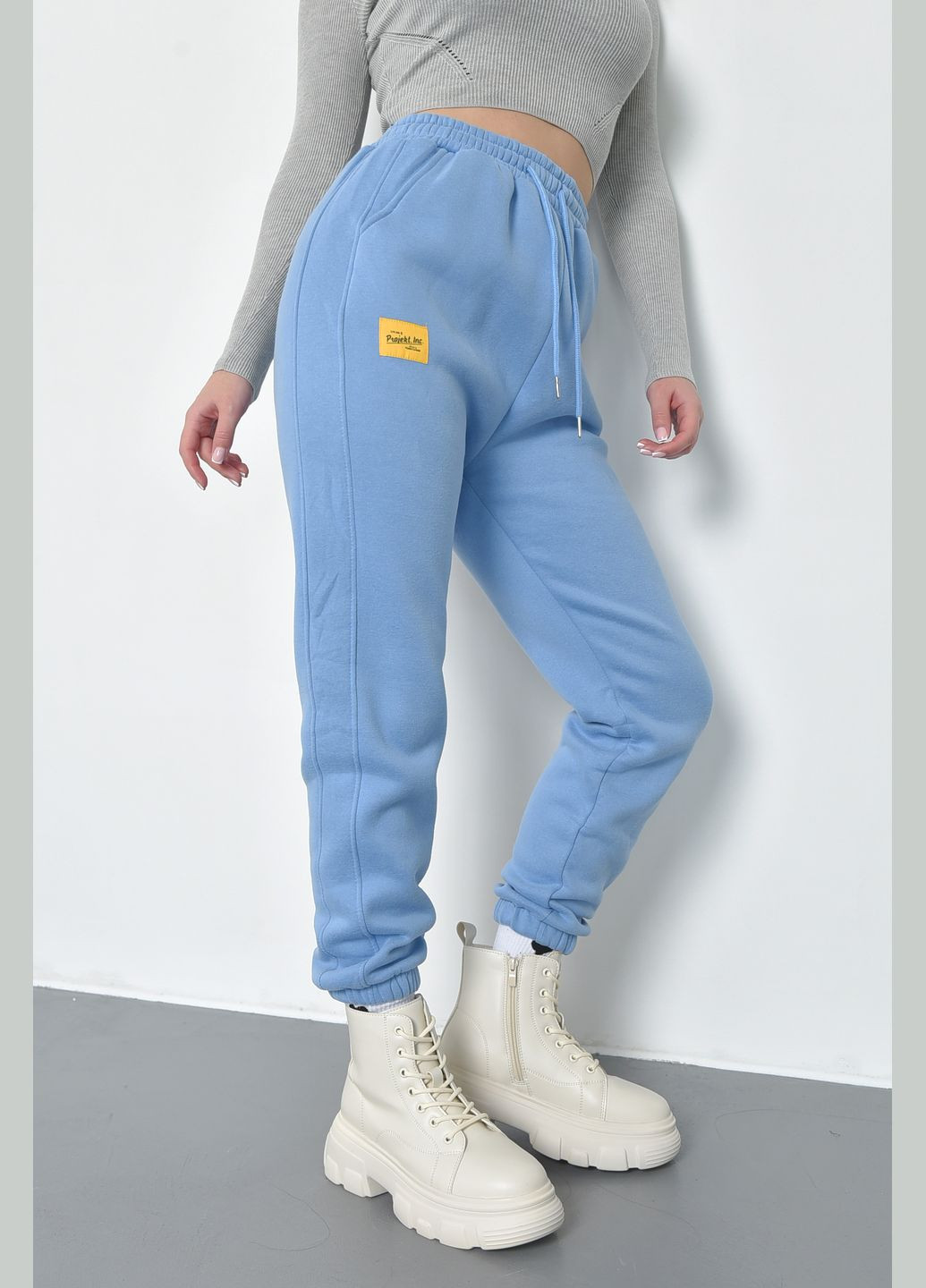 Спортивные штаны женские на флисе голубого цвета Let's Shop (285739886)