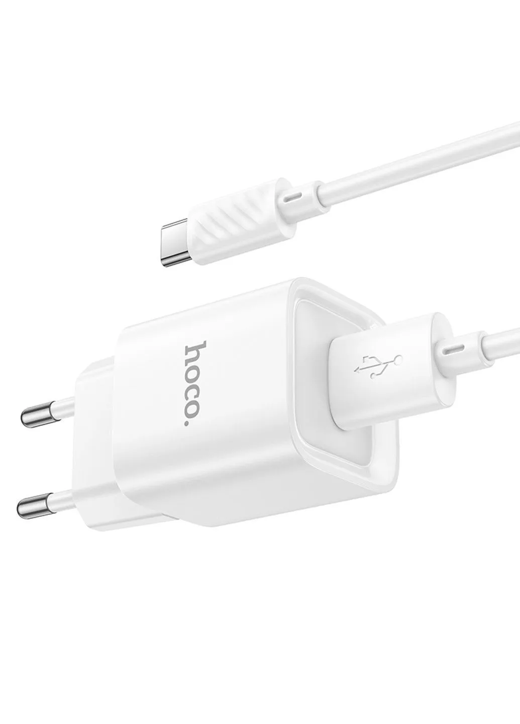 Сетевое зарядное устройство с кабелем C145A Charm single port QC3.0 charger set (Type-C) White Hoco (380668546)