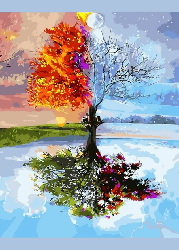 Картина за номерами ПРЕМІУМ Дерево пори року (з лаком та рівнем) 40х50 см VA-2216 () Strateg (328946311)