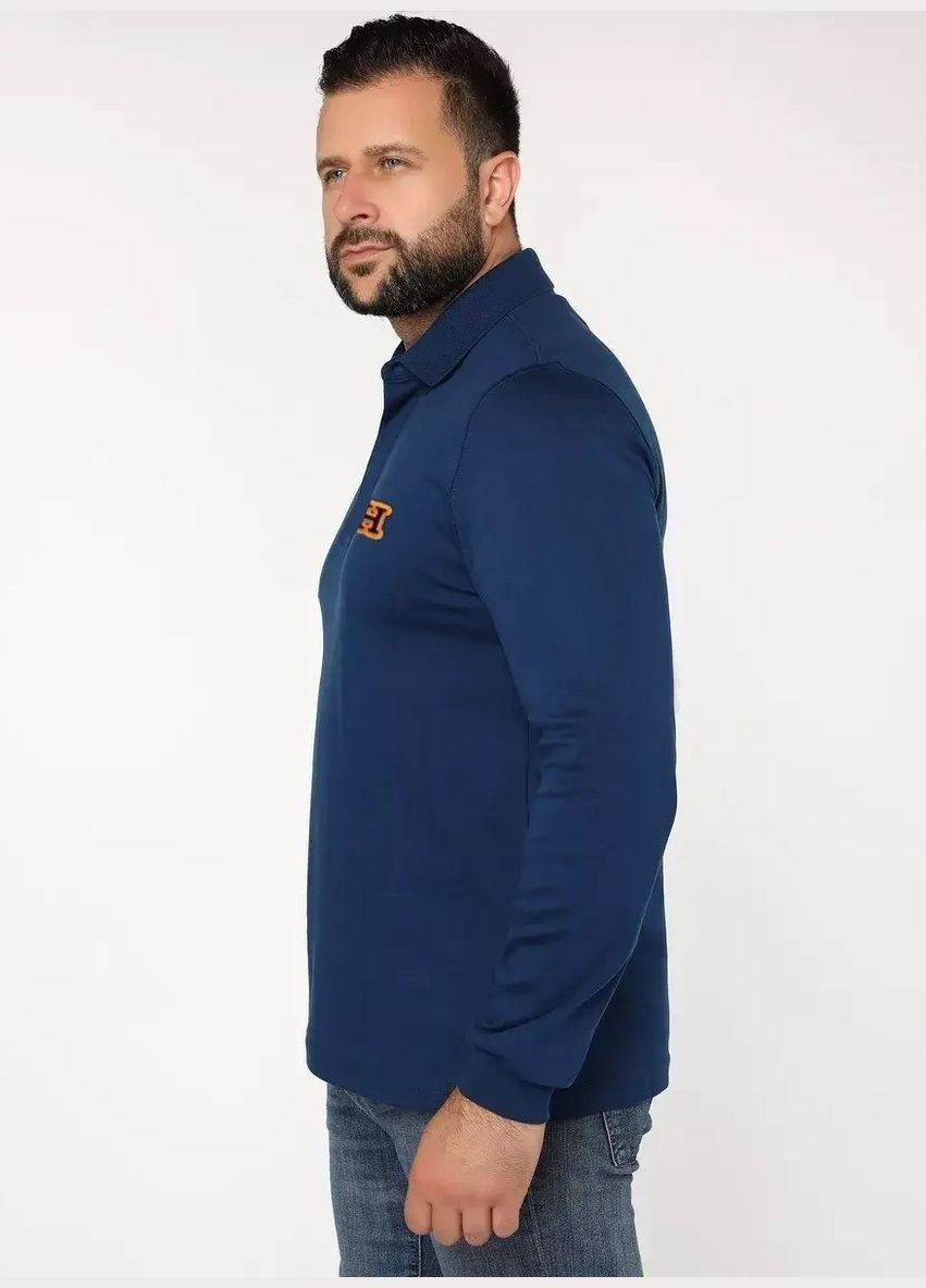 Темно-синяя футболка-поло мужское с длинным рукавом для мужчин Hermes с логотипом