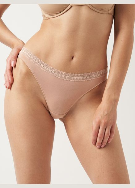 Трусики-стринги з мікрофібри з мереживом для жінки 1167916-7 бежевий H&M С эластичным поясом (321982048)