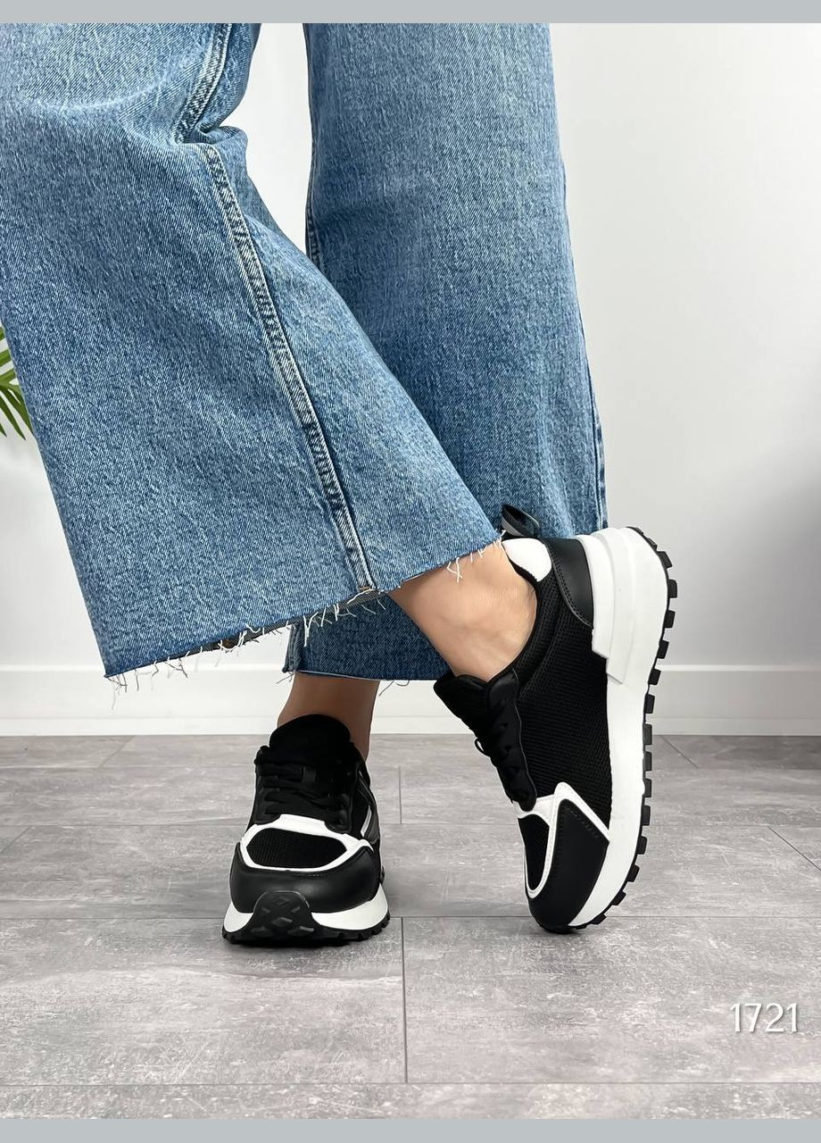 Черно-белые всесезонные стильные женские кроссовки No Brand
