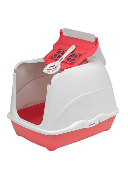 Туалет для котів Flip Cat з відкидною кришкою 50х39х37 см кораловий (5412087021055) Moderna (342092562)