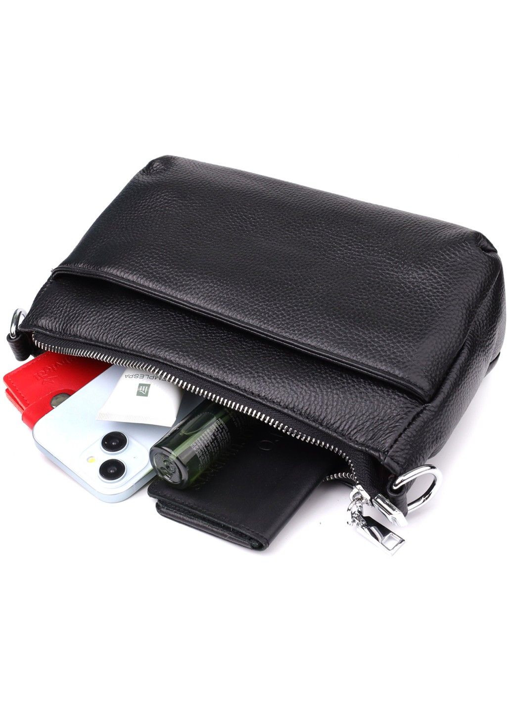 Стильная женская сумка с двумя ремешками из натуральной кожи 22926 Черный Vintage (357495016)