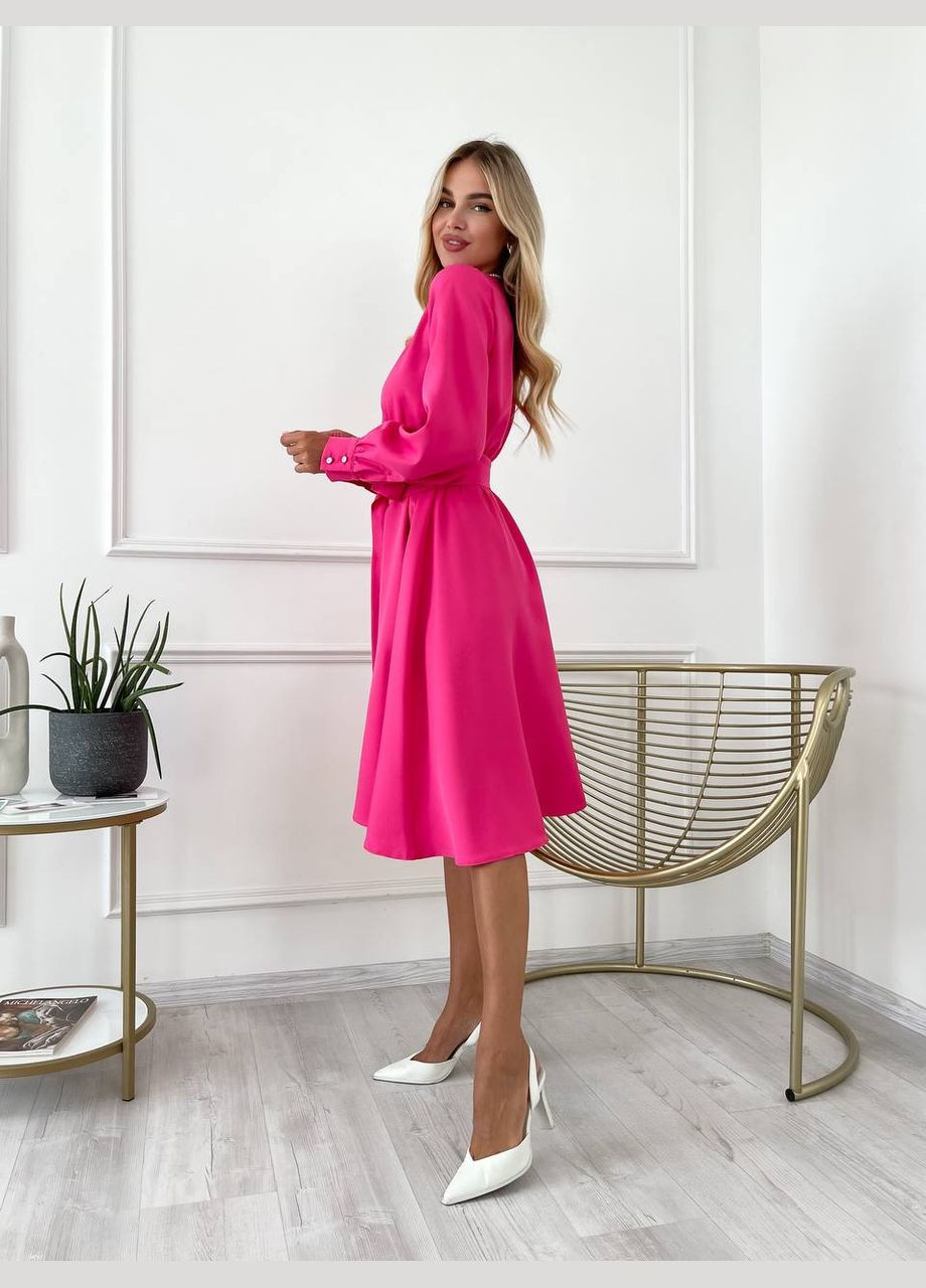 Малинова сукня міді з поясом, малинового кольору 24230 No Brand