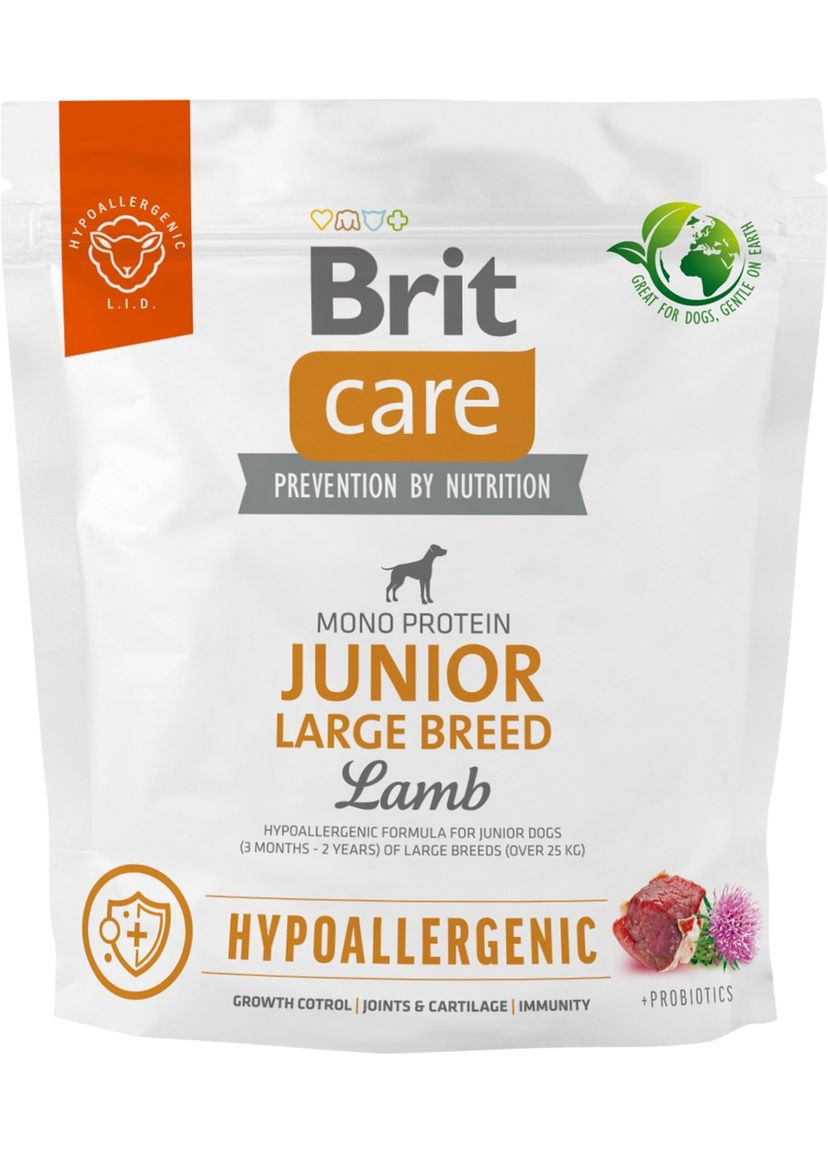 Корм для молодих собак великих порід Dog Hypoallergenic Junior Large Breed гіпоалергенний з ягнятком 1 кг (8595602559060) Brit Care (364786732)