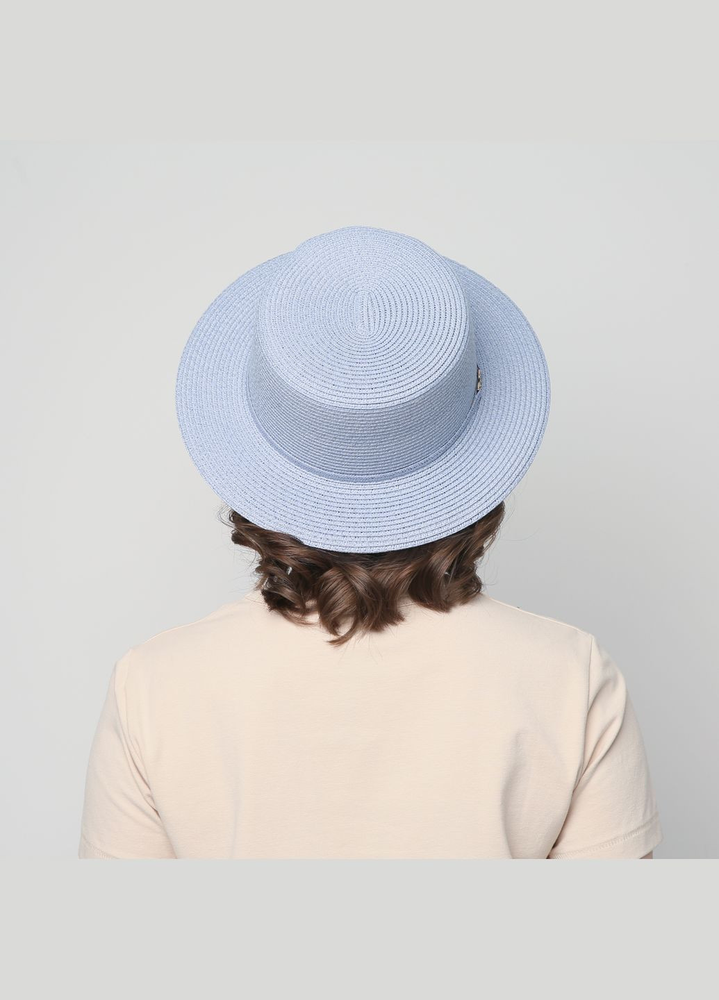 Шляпа канотье женская бумага голубая VIVIAN LuckyLOOK 817-822 (289478418)