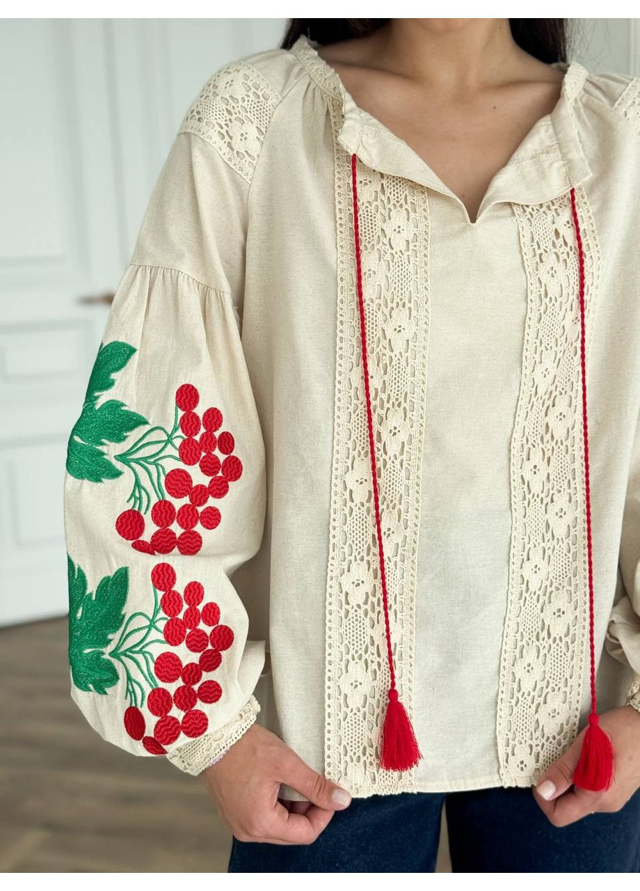 Жіноча вишиванка Калина батал бежева ESQ 7499 (356145999)