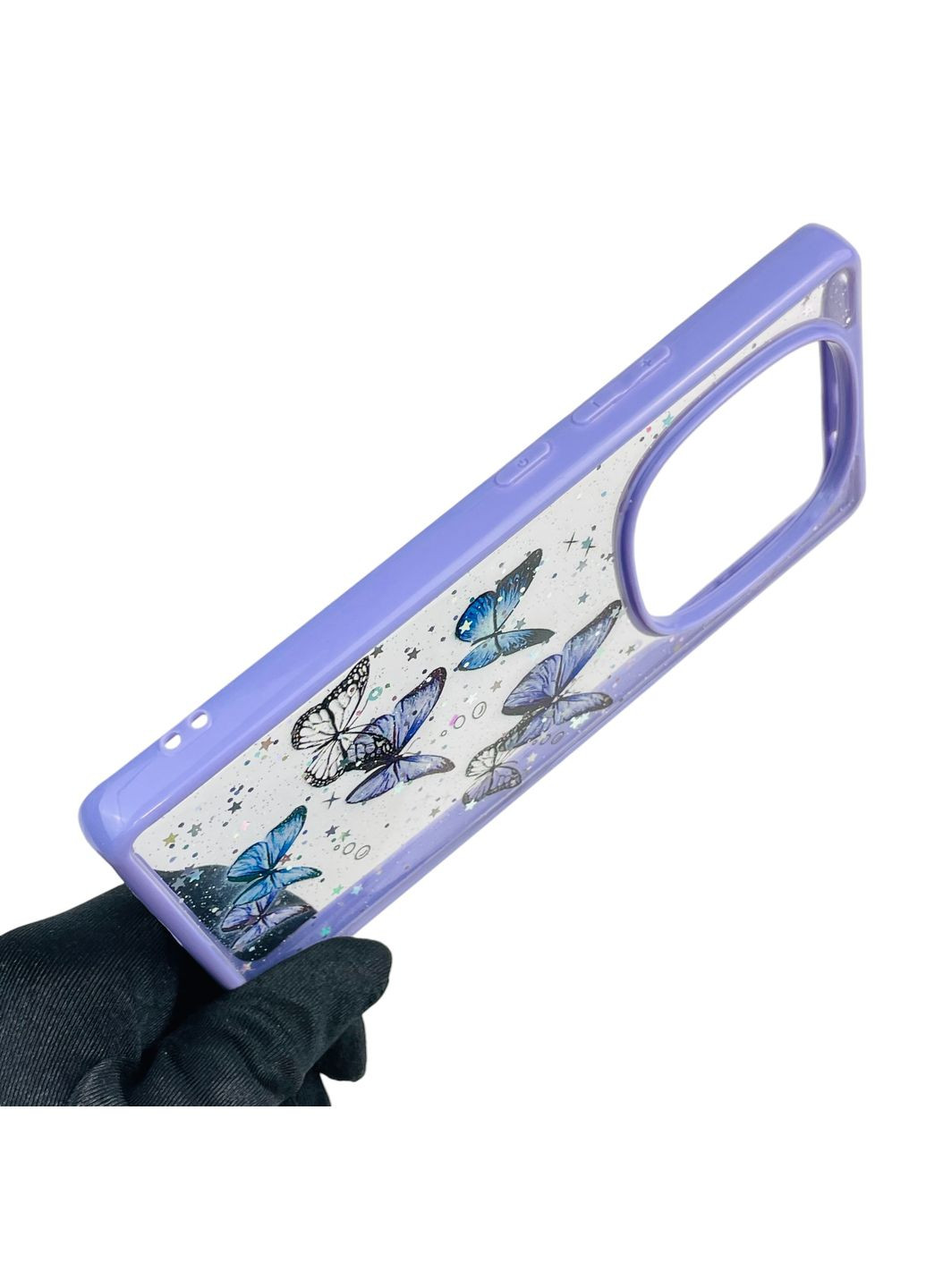 Чохол для Redmi Note 14 Pro 4G з блискітками з метеликами на сяомі редмі нот 14 про 4г бузковий Xiaomi (366386125)