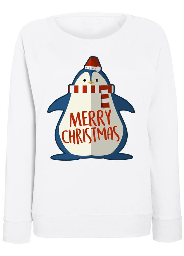 Жіночий новорічний світшот Penguin Merry Christmas (білий) Fat Cat - крій білий - (283024134)