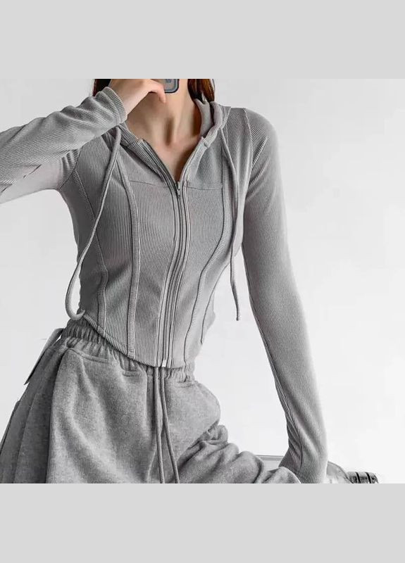 Женская стильная бежевая в корейском стиле блузка кофта на молнии с длинным рукавом трендовая качественная No Brand кофта (288577487)