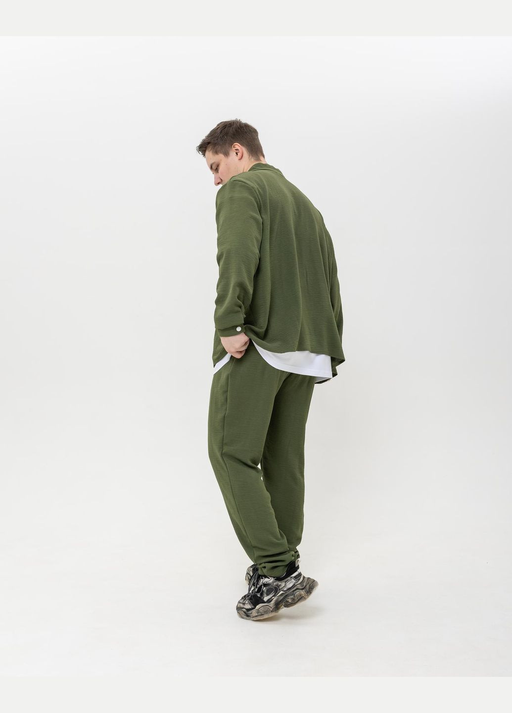 Оливковий (хакі) демісезонний костюм чоловічий сорочка-штани з сорочкою, брючний No Brand