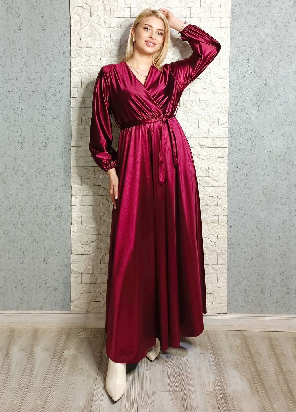 Бордовое праздничный, коктейльное, вечернее платье а-силуэт Moda Italia однотонное