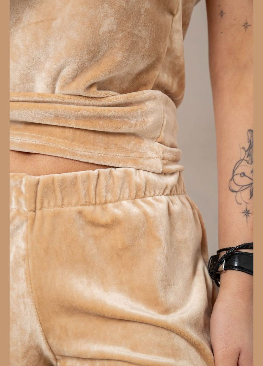 Бежевая всесезон пижама женская велюровая,, Ager