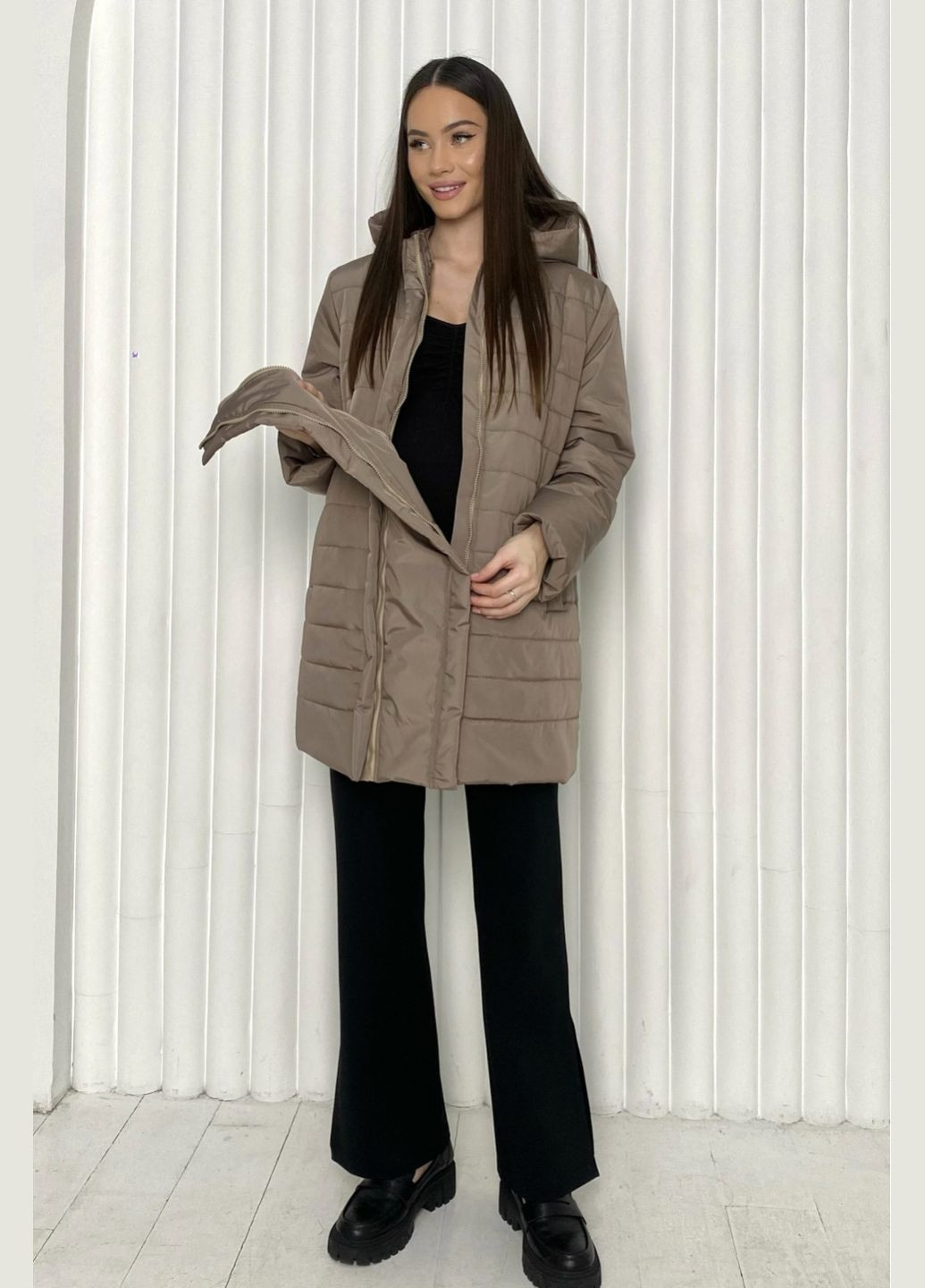 Коричневая куртка для беременных с утеплителем termoloft шоколадная Dianora