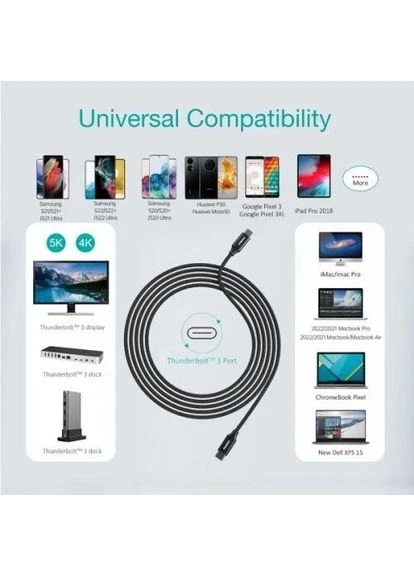 Кабель Type-C - Type-C, 2 м, Black, 100 Вт, 5A, Thunderbolt 3 (XCC-1007-V2-BK) XCC-1007-BK CHOETECH (395341814)