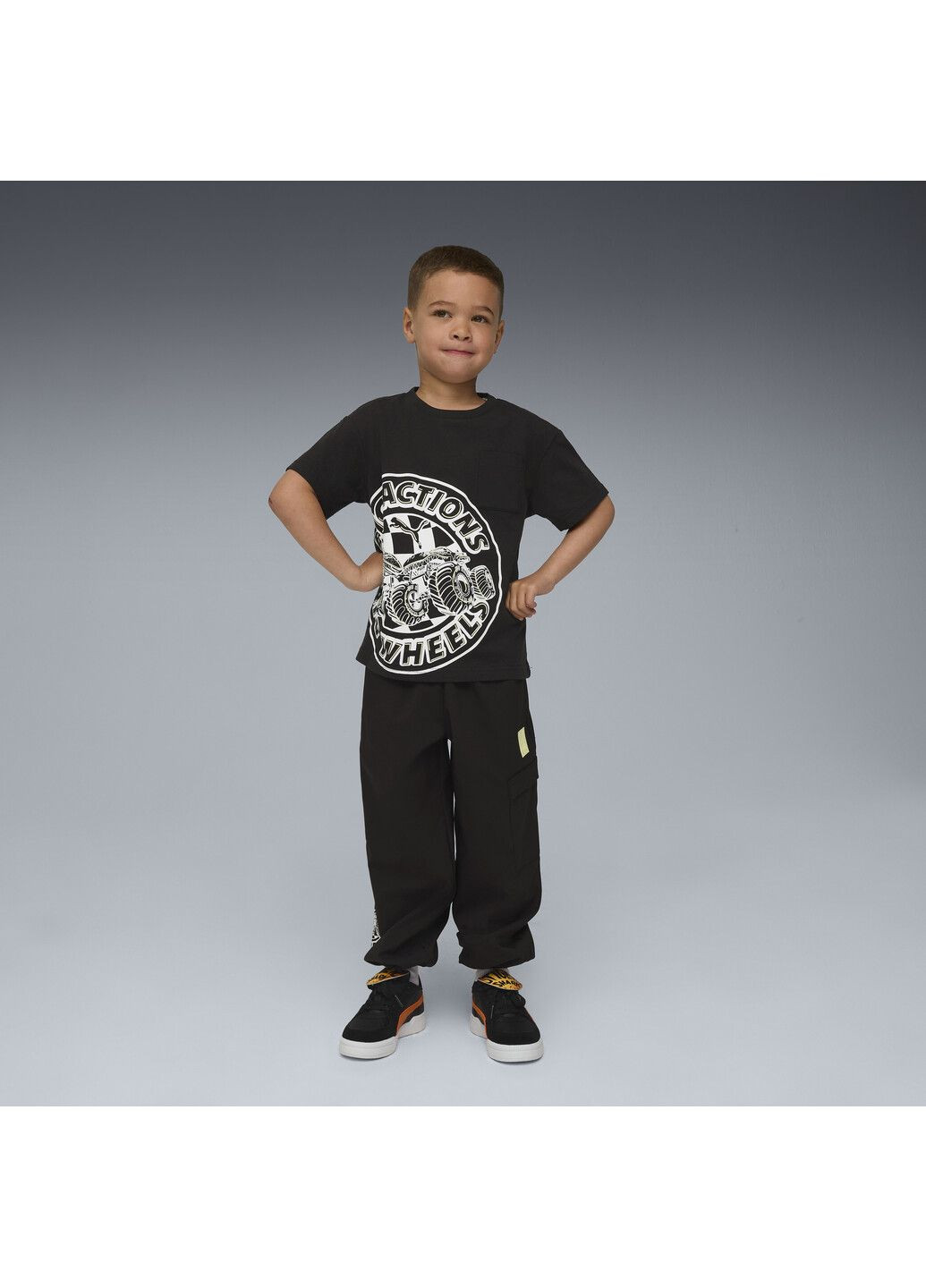 Чорна демісезонна дитяча футболка x hot wheels™ monster trucks tee kids Puma