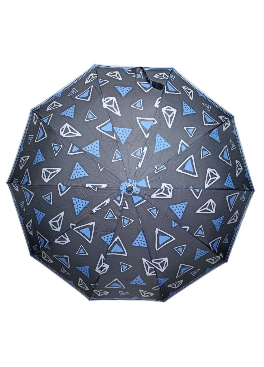 Чорна парасолька жіноча sl474 напівавтомат 10 спиць 3 складання чорний з синім середня система антивітер (350936339)