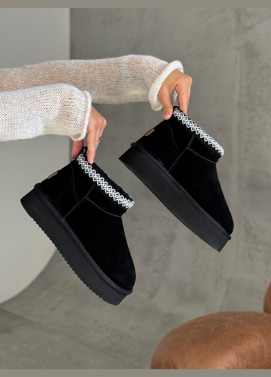 Угги с вышивкой на платформе натур. замша, угги платформа ITTS (305569471)