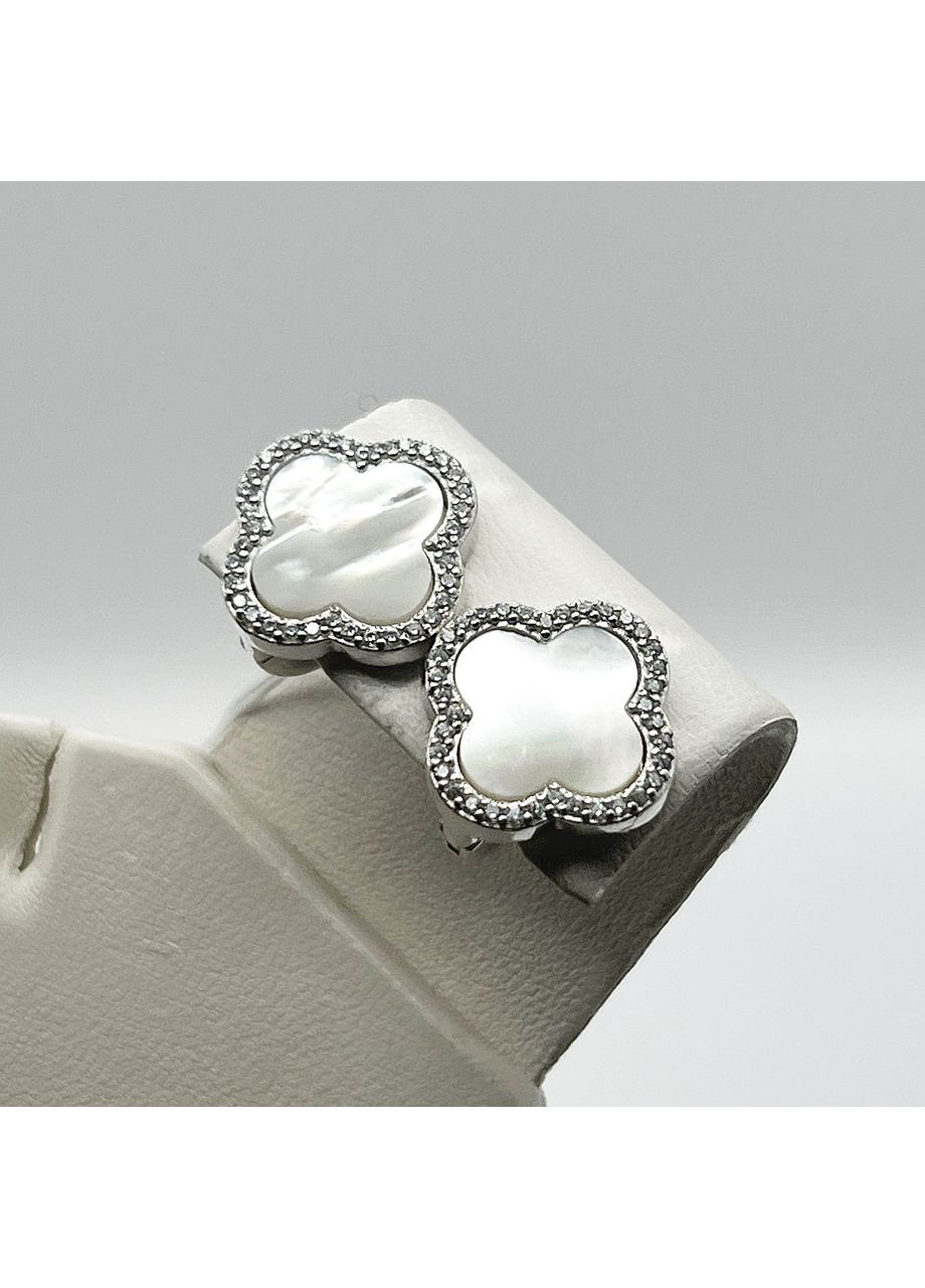 Сережки срібні з перламутром "Конюшина" 5,3 г No Brand (369737748)