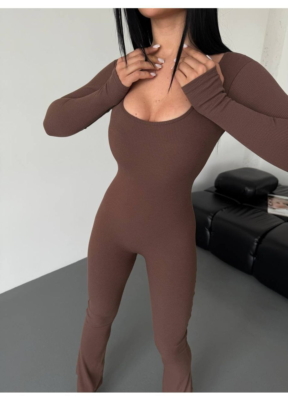 Женский комбинезон Avanti комбинезон-брюки однотонный коричневый повседневный, кэжуал трикотаж