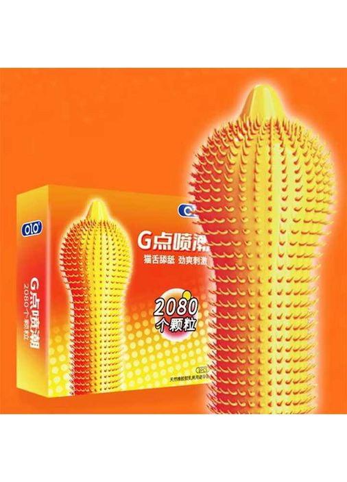 Презервативы ребристые OLO 2080 шипов со стимуляцией точки G и пролонгирующим эффектом 3 шт. - (372659943)