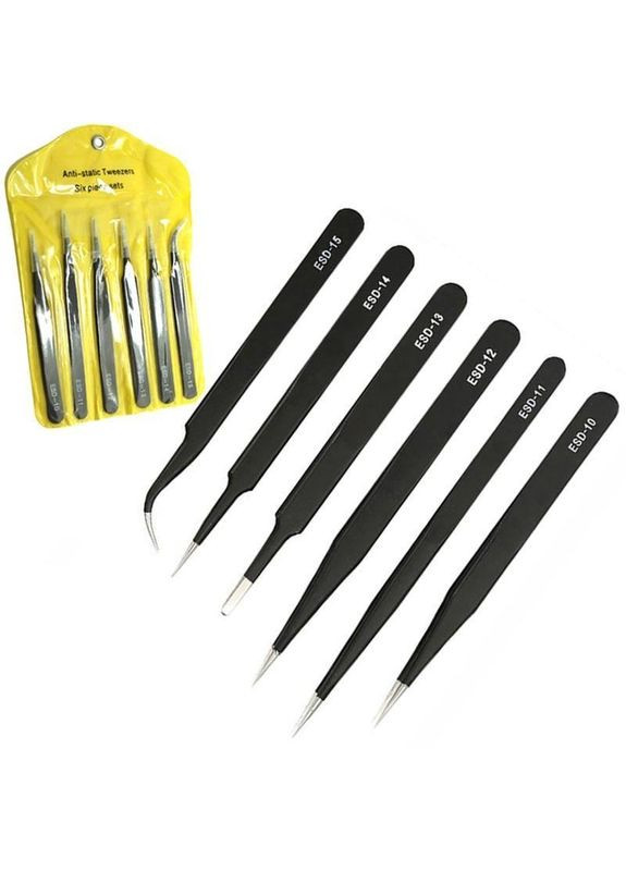 Набір універсальних металевих пінцетів 6 шт. для точних робіт (R051020) Icar (358222022)