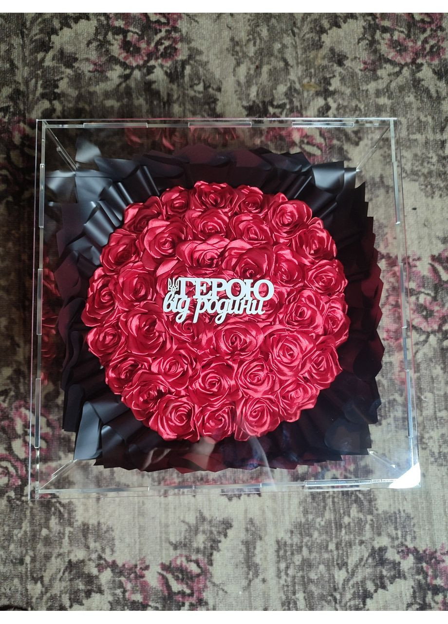 Букет з атласних стрічок в акриловому кубі No Brand (368672376)