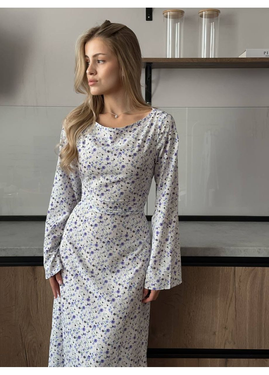 Фиолетовое повседневный, коктейльное, вечернее, кэжуал женское платье в цветок FINO Mode с цветочным принтом