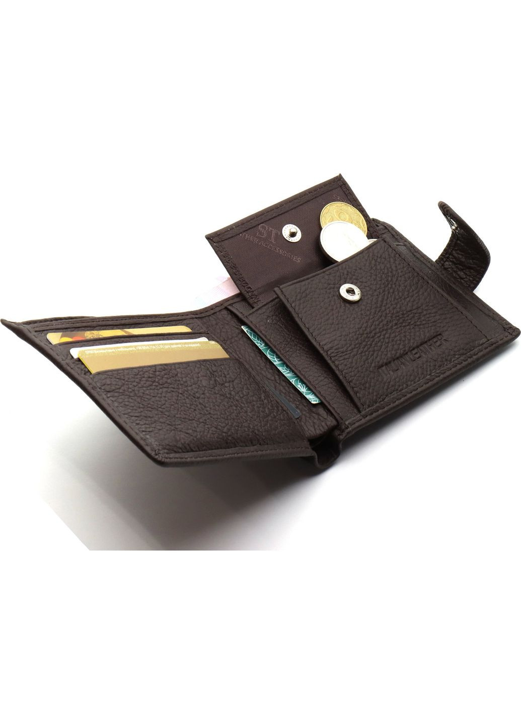 Кожаный мужской портмоне на кнопке ST104 Коричневый st leather (359380710)