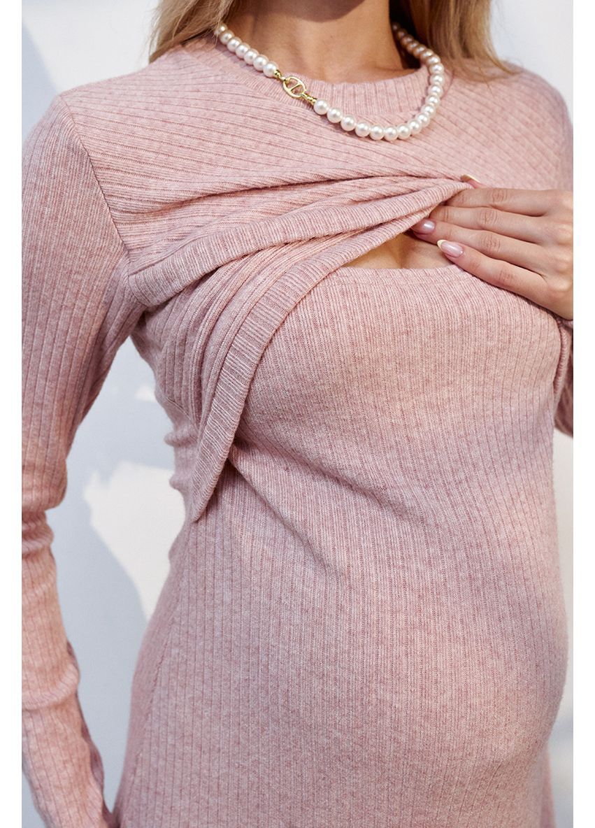 Пудрова сукня міді для вагітних та годуючих пудрова з теплого трикотажу Юла мама
