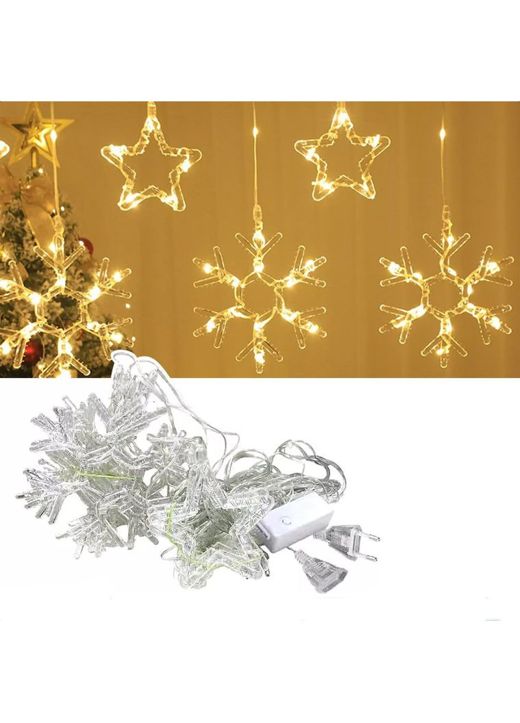 Новогодняя гирлянда-штора Снежинка и звездочка 3 м*80 см Теплый белый Гирлянда на 8 режимов No Brand (365815932)