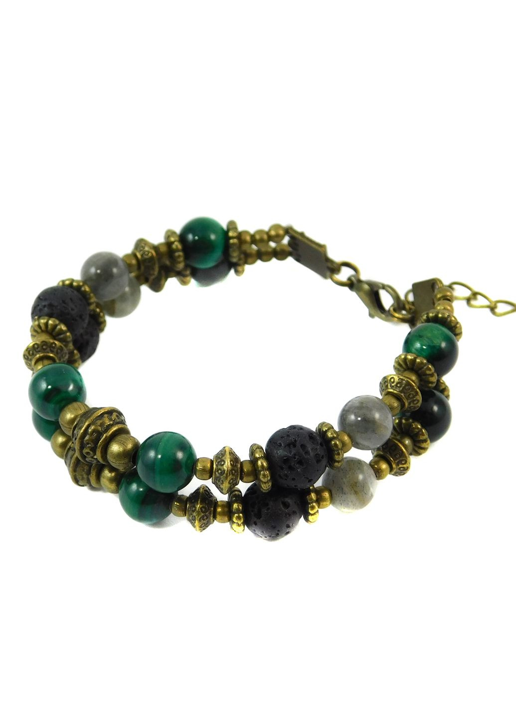 Браслет "Гуцульські мотиви" Котяче око, Лабрадор, Малахіт, Лава 19 Fursa fashion (322316205)