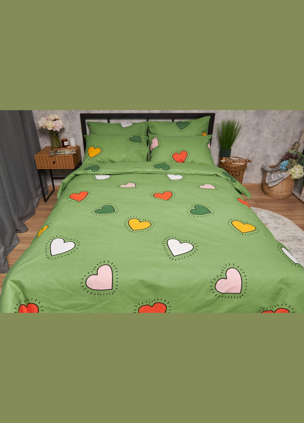 Комплект постільної білизни Бязь Gold Люкс «» полуторний євро 160х220 наволочки 4х50х70 (MS-820005378) Moon&Star Rainbow Hearts (296909842)